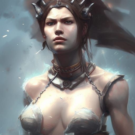 Hyperdetailed Barbarian Female Portrait in Dark Fantasy Styl...