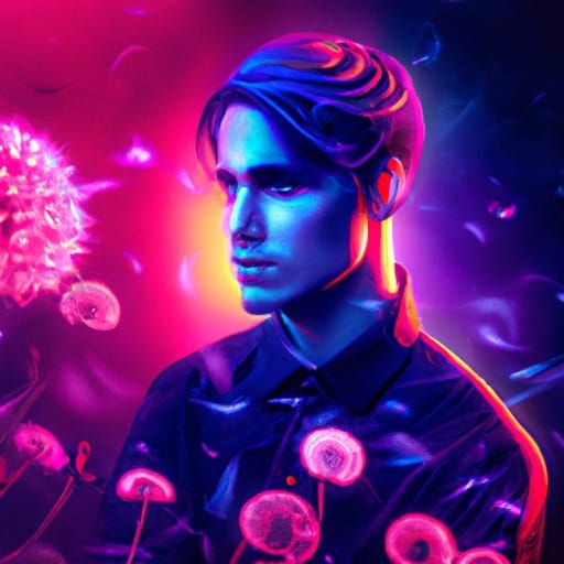 Eerie Victorian Man with Dandelions in Gothic Horror