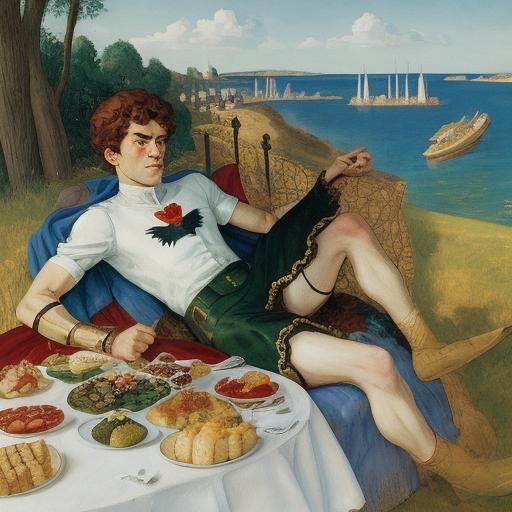 Superhero on Vacation: Classical Painting Style