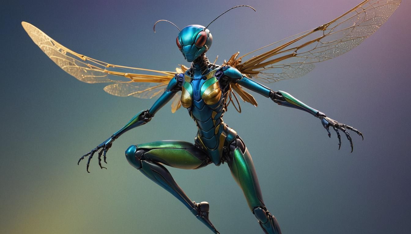 Humanoid Insect with Wings in Realistic Anime Style