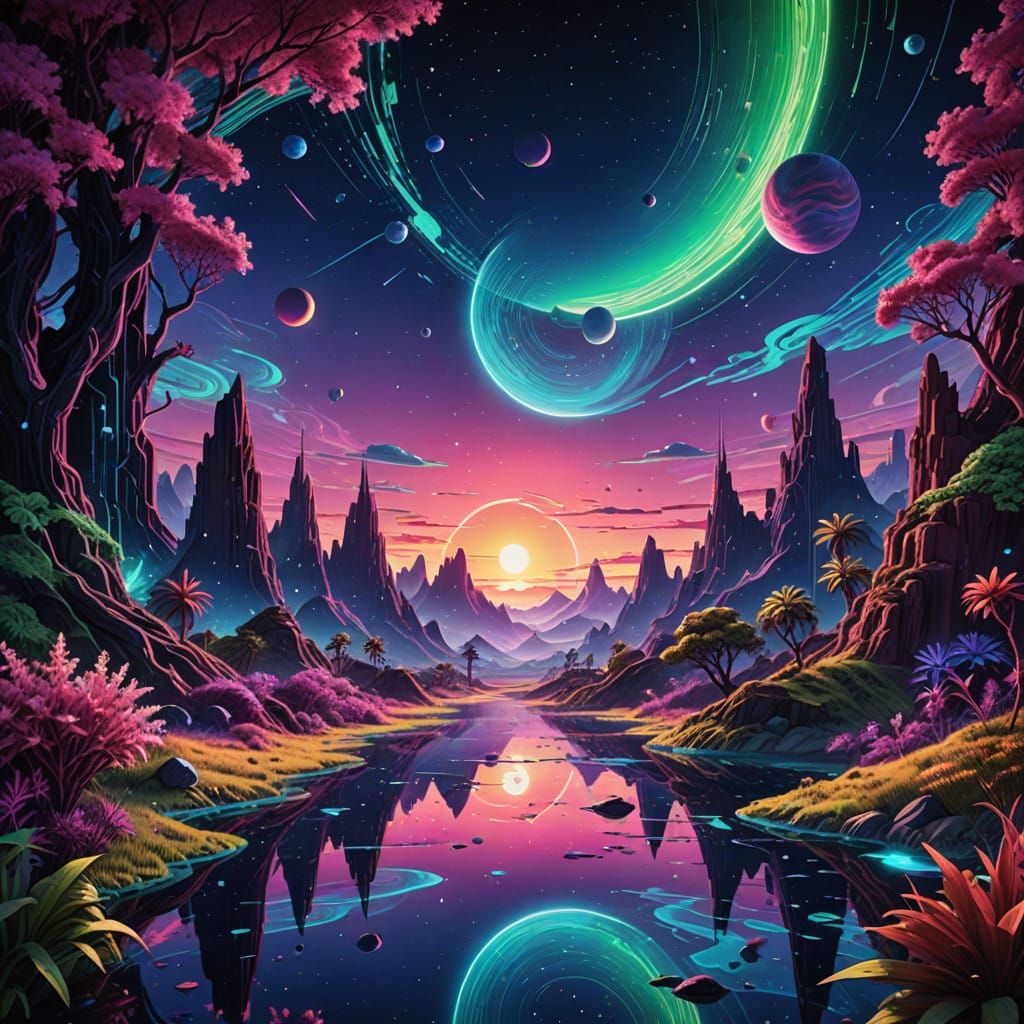 Cosmic Quilled Heaven Ablaze with Iridescent Patterns