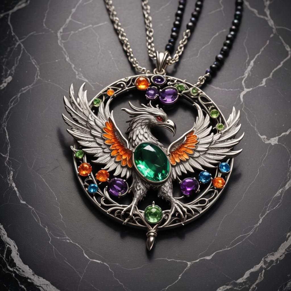 Phoenix Gemstone Pendant on Marble Table