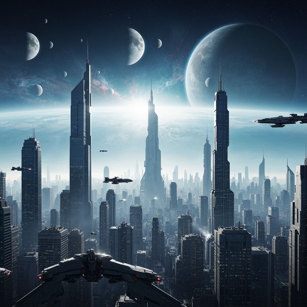 Exoplanet Cityscape from Orbit: Epic Matte Painting