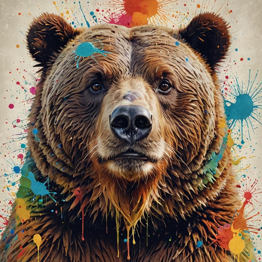 Psychedelic Rainbow Bear Portrait in Nursery Graffiti Style