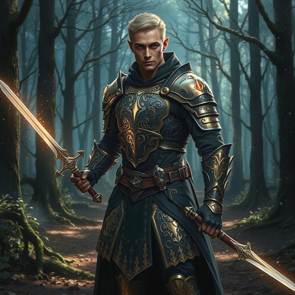 Majestic Elf Warrior in Mystical Forest