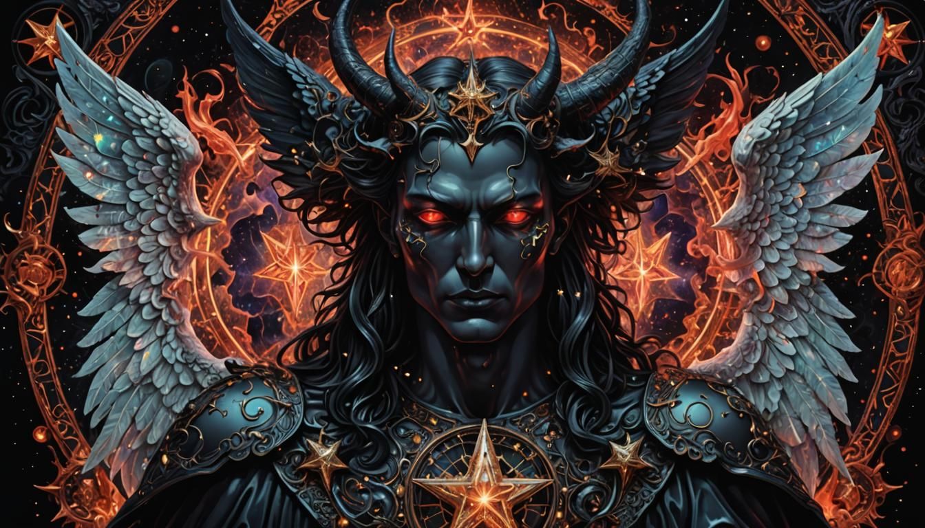 Demonic Porcelain Angel: Holographic Astral Illustration