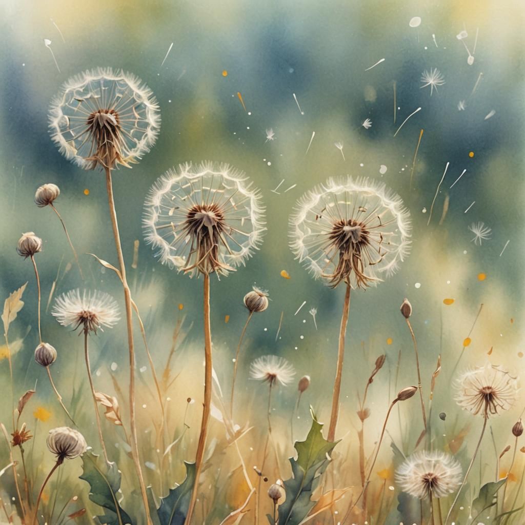 Delicate Dandelion Seeds in Watercolor Illustration