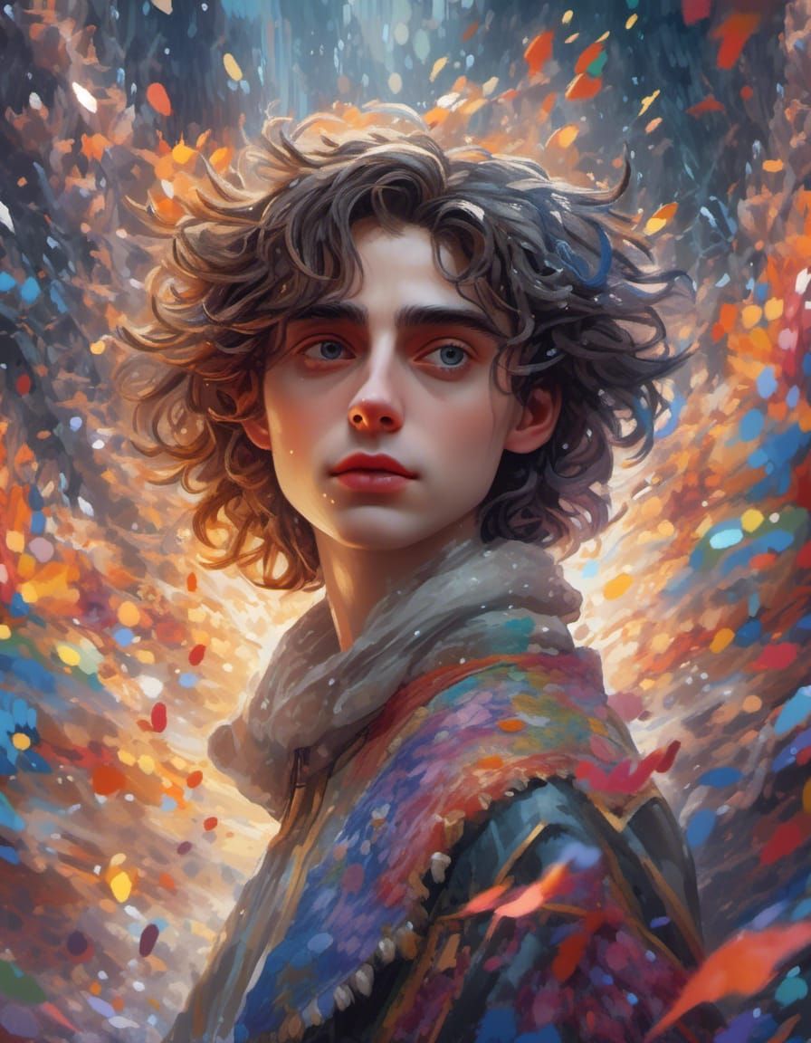 Hyperrealistic Portrait of Timothée Chalamet in Snow