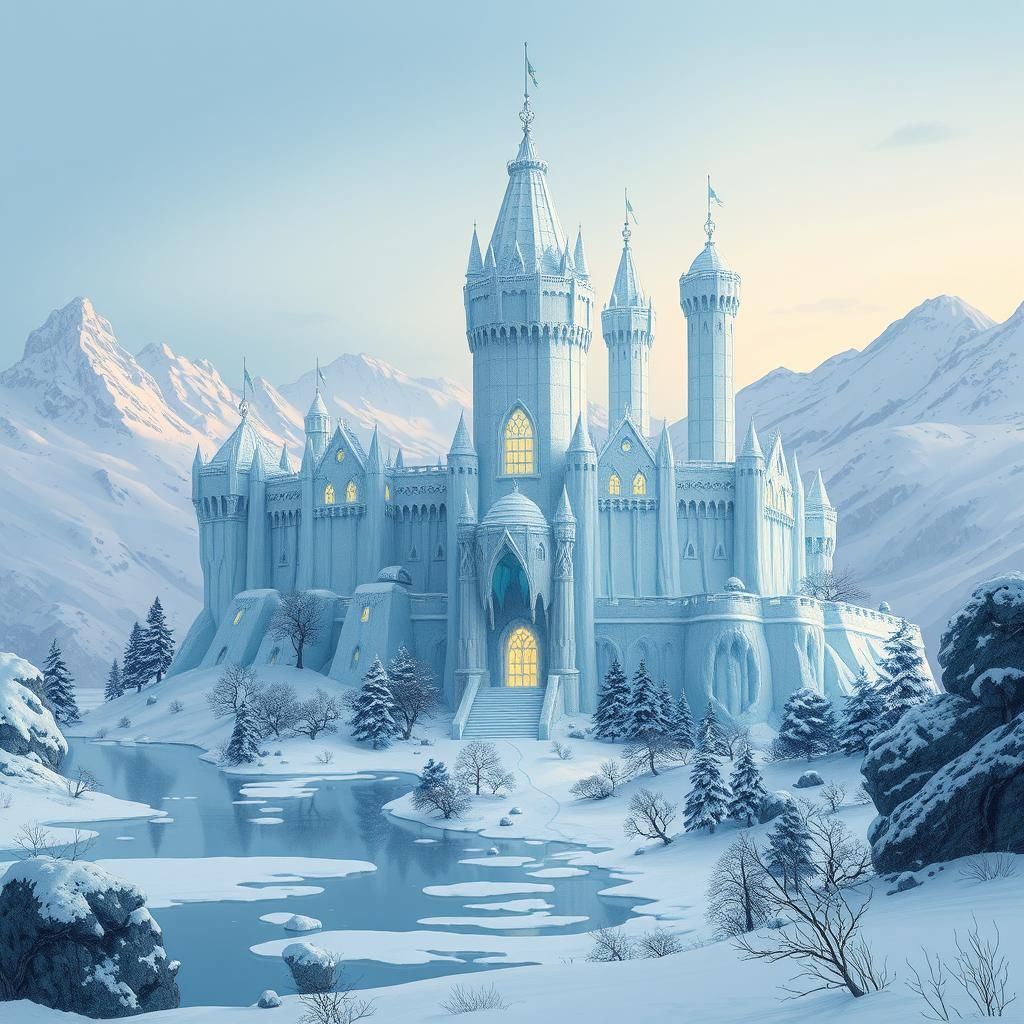 Iced Fortress in Winter Landscape, Digital Art