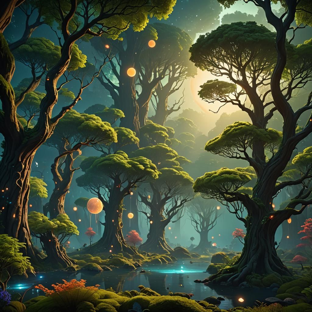 Celestial Forest with Floating Trees: Matte Painting