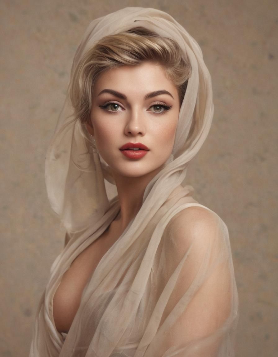 Glowing Pinup Model in Sheer Scarf
