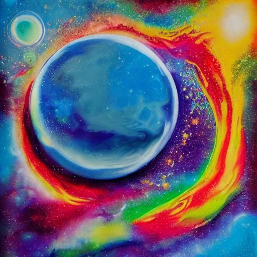Eclipse with Rainbow Bubbles in Graffiti Art Style