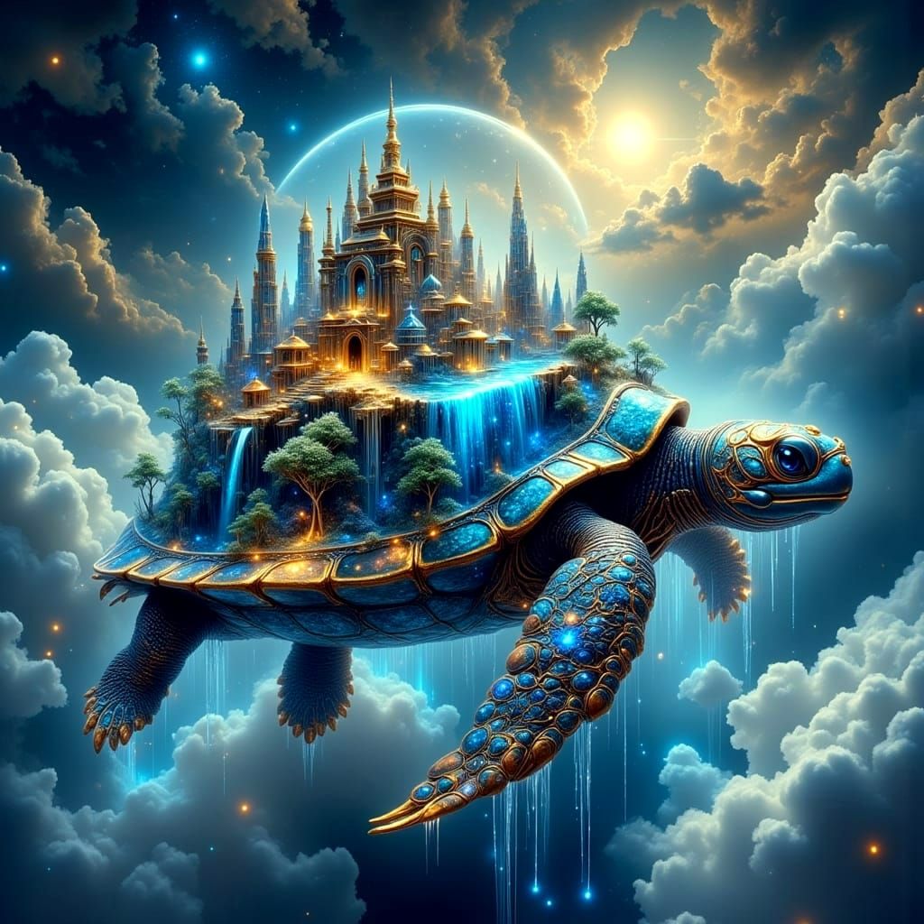 Fairy-Tale Turtle City in Neon Dreamscape