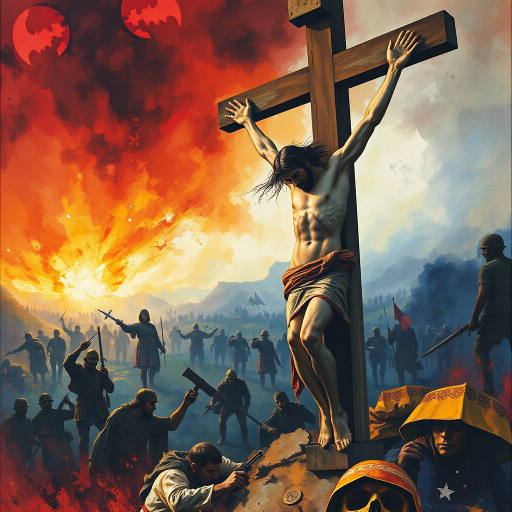 Crucifixion Scene in Expressive Watercolor Style