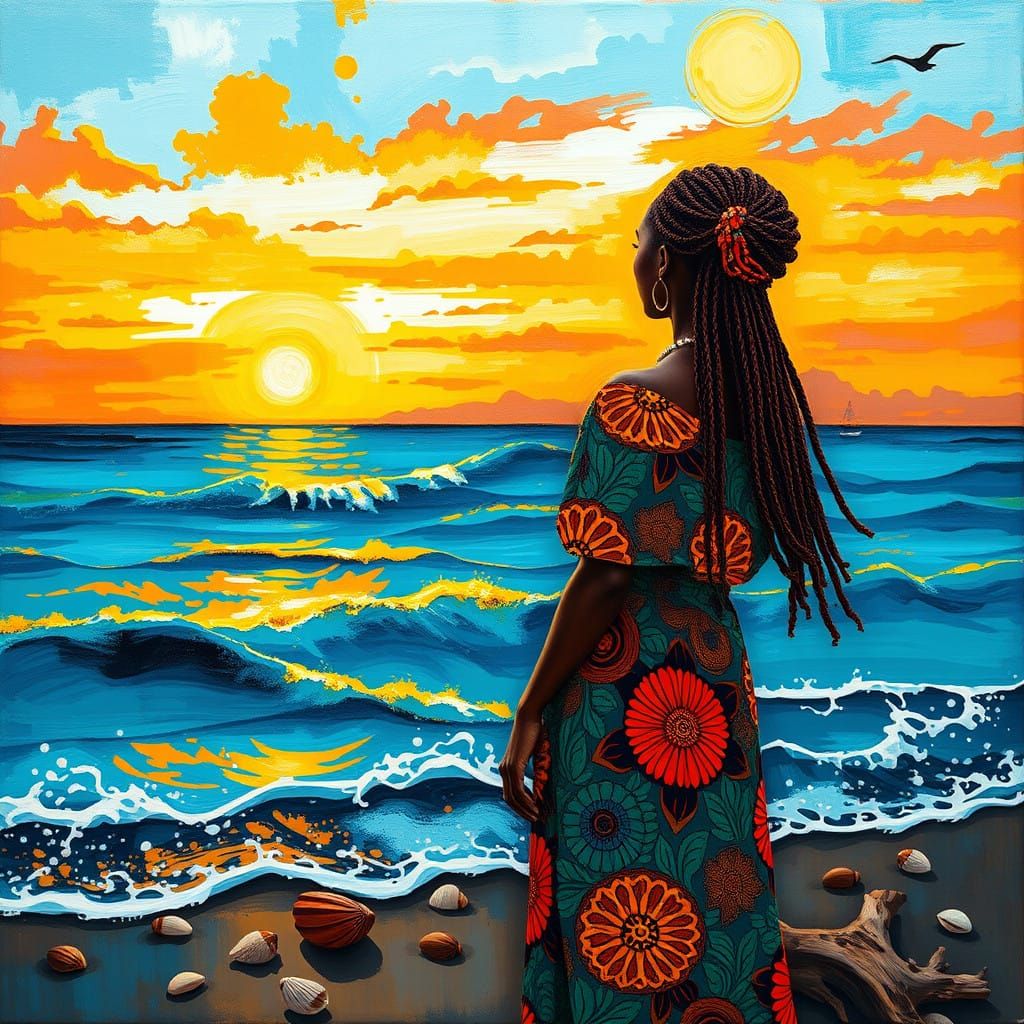 Vibrant Caribbean Woman Admires Sunset