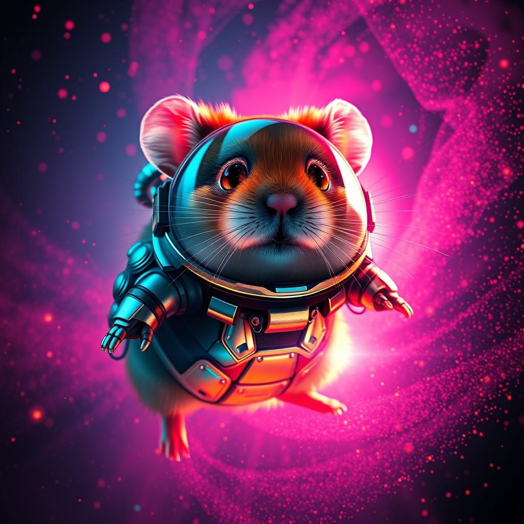 Futuristic Hamster in Iridescent Dust Cloud