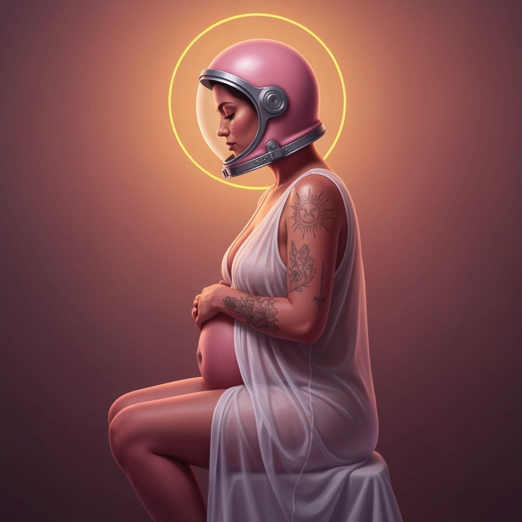 Nurturing Mama Goddess in Retro Astronaut Helmet