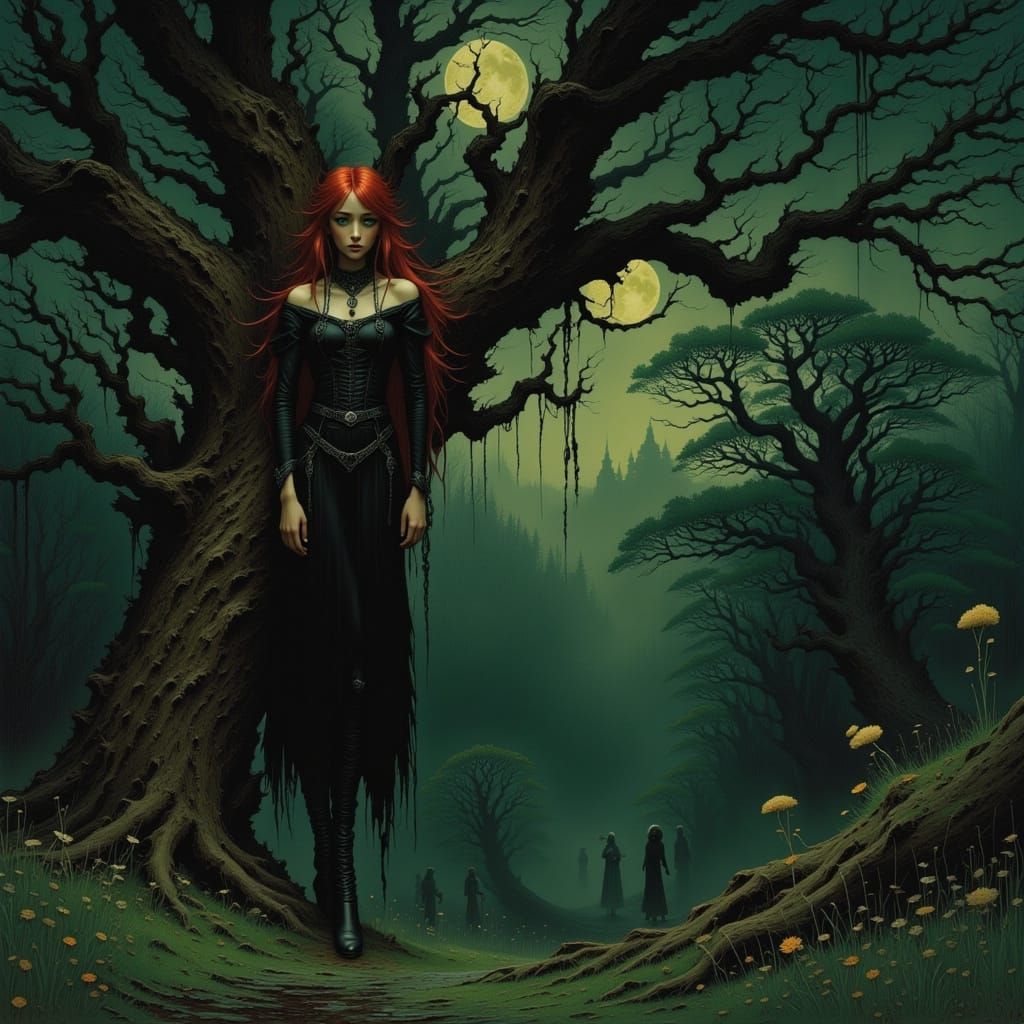 Faerie Witch in Haunted Grove at Night