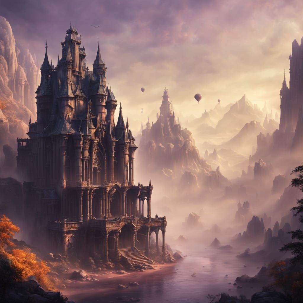 Ethereal Castle in a Haunted, Biomechanical Landscape