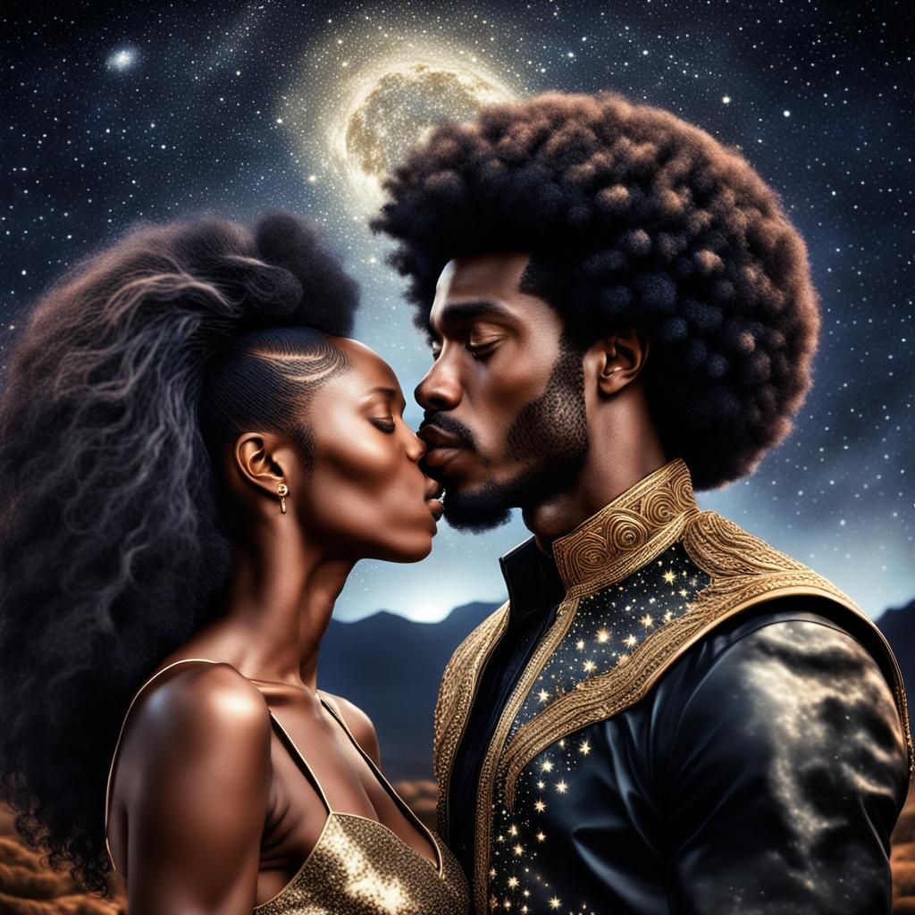 Romantic Kiss Under Starry Night Sky