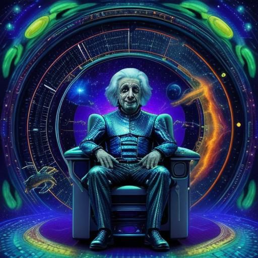 Dinosaur and Einstein on the Moon in Surreal Style