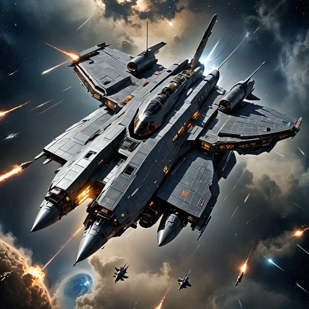 Galactic Bastion Battleship Gliding Through Space