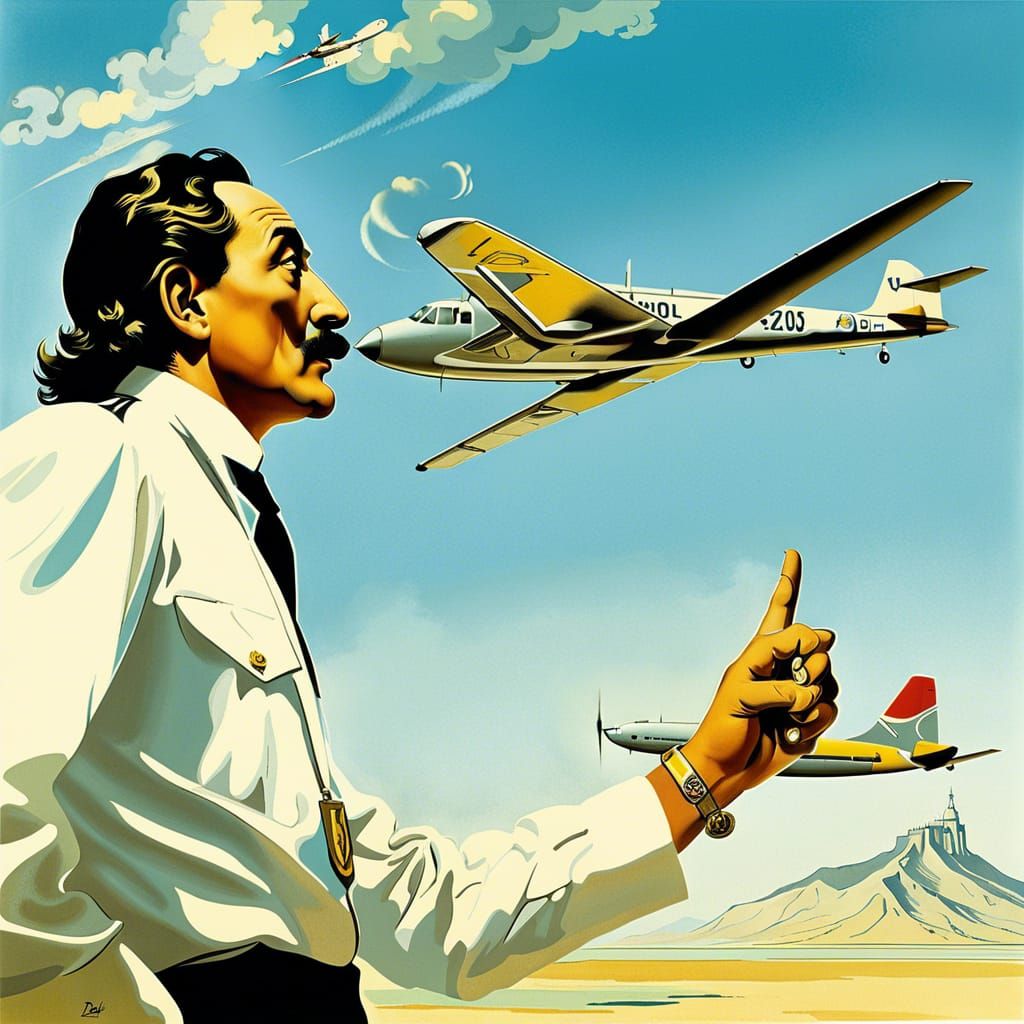 Surrealist Pilot Saluting: Vintage Airline Poster