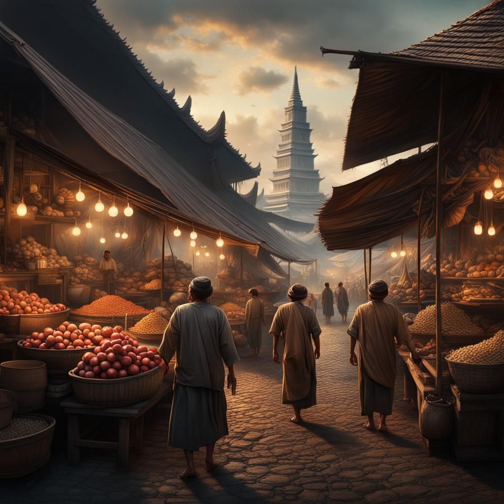 Majapahit Era Market Ambiance in Digital Matte Painting