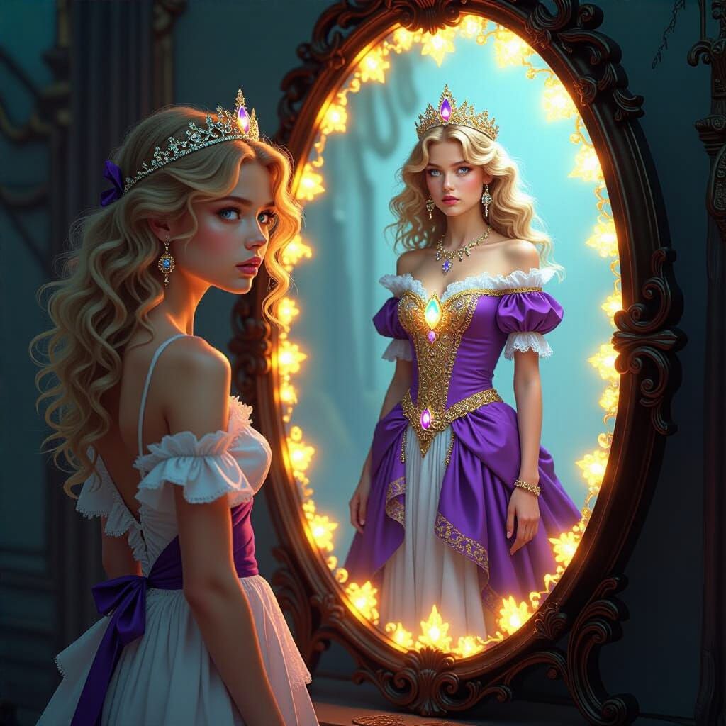 Surreal Fantasy Art: Mirror Reveals Radiant Princess