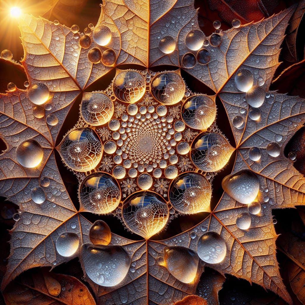 Dew-Kissed Autumn Leaves Reflecting Bare Trees