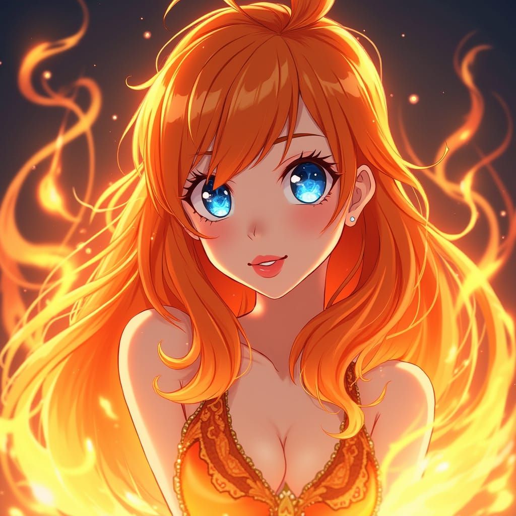 Winxclub Bloom in Anime Style with Magic Flames