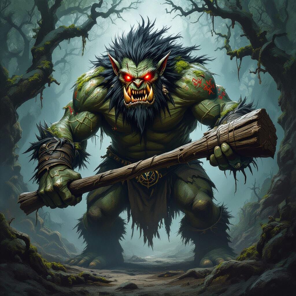 Fierce Demonic Troll with Club in Dark Forest