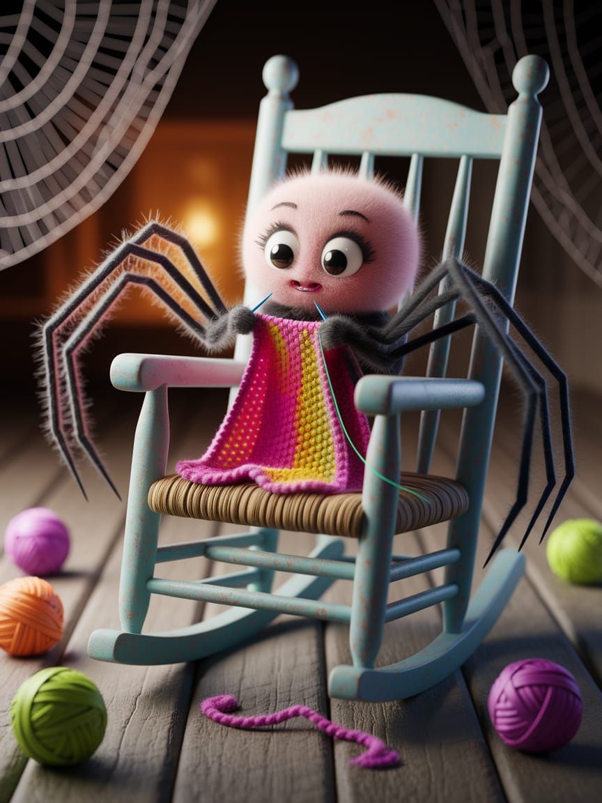 Charming Spider Knits Scarf: 3D Rendered Scene
