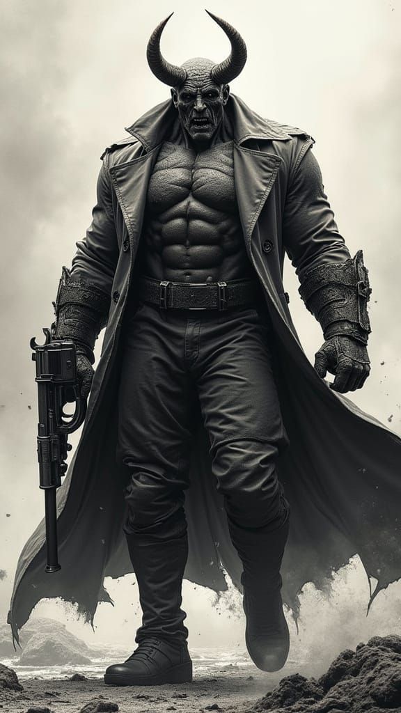 Demonic Warrior Illustration with Tilt Shift Effect