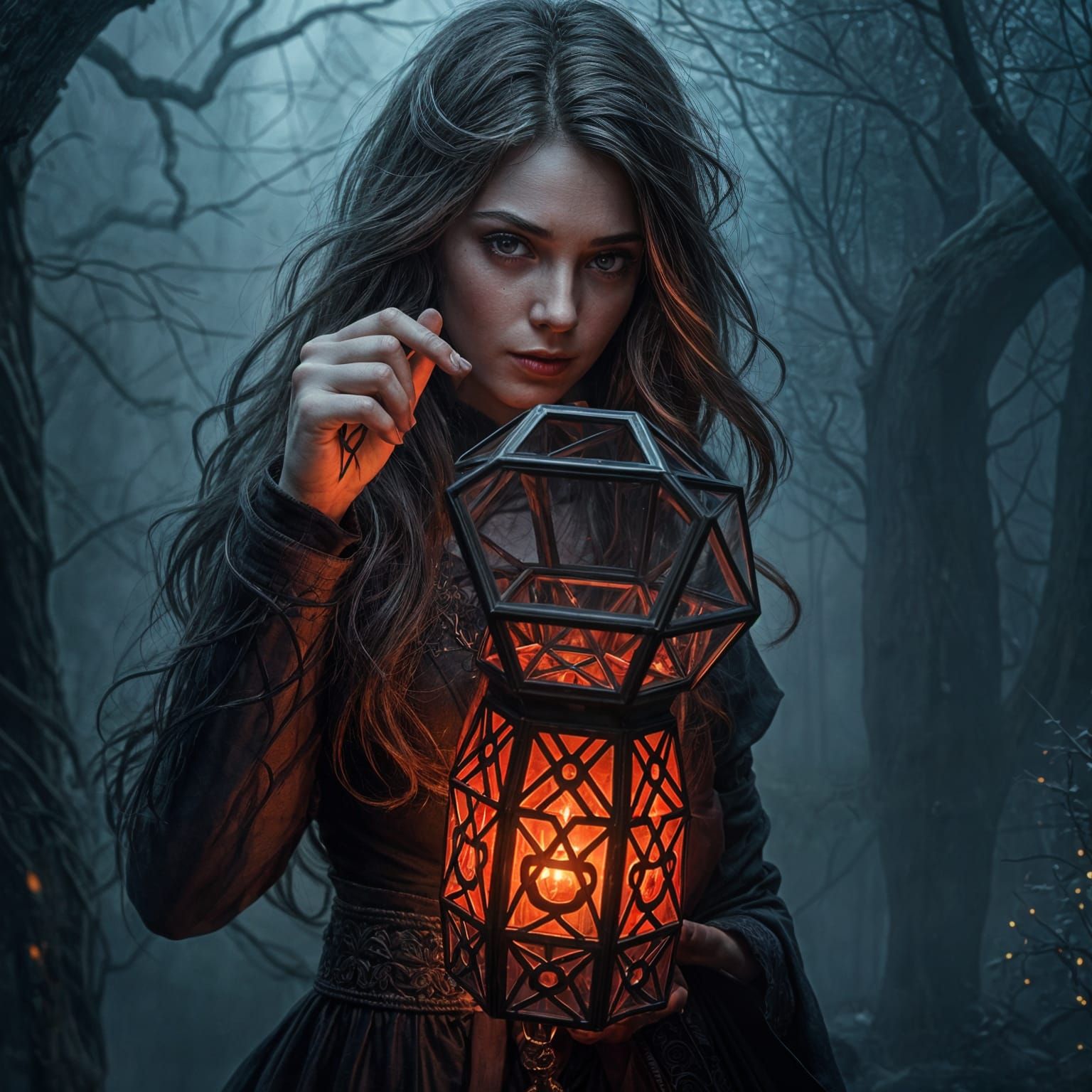Mystical Sorceress with Octahedron Lantern