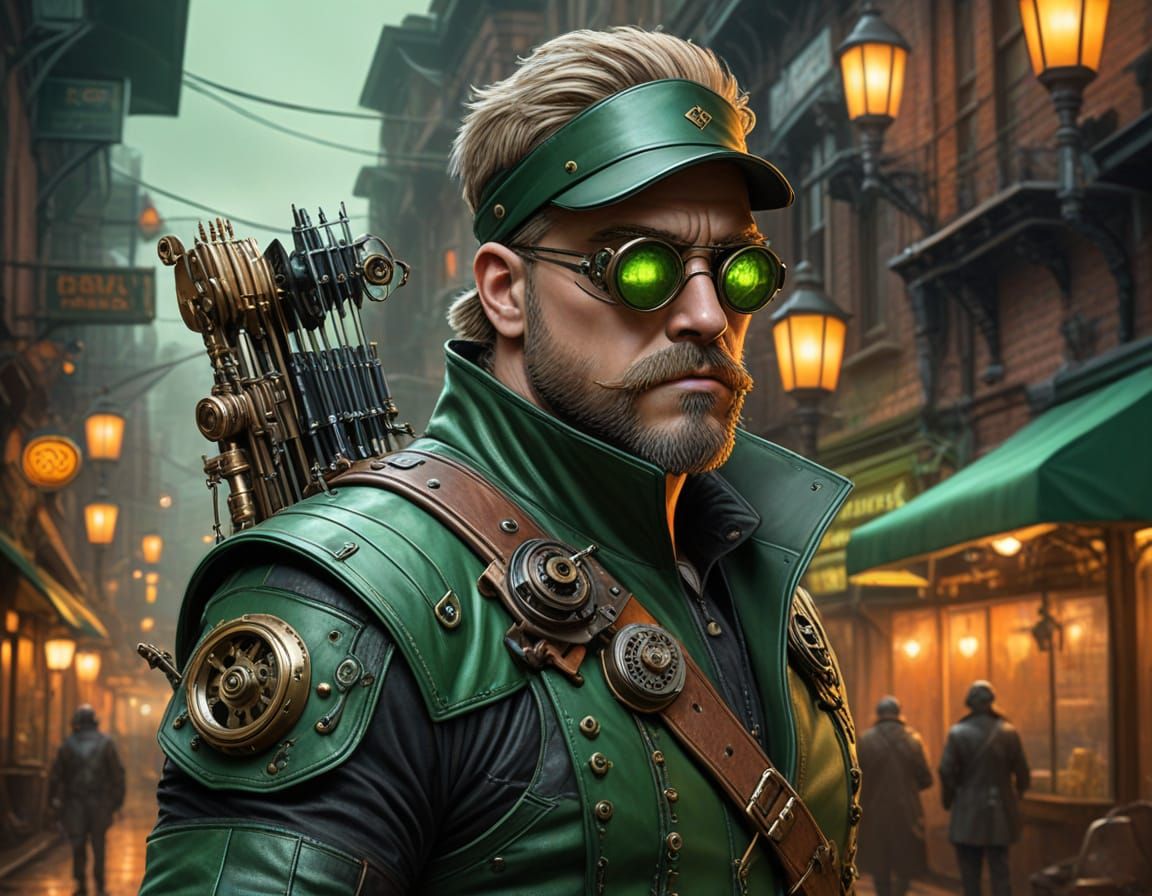Steampunk Green Arrow in Vibrant Acrylic