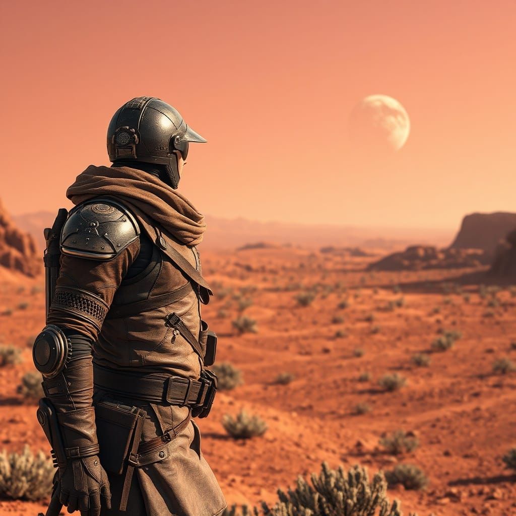Space Cowboy Surveys Martian Vista in Sci-Fi Western Style