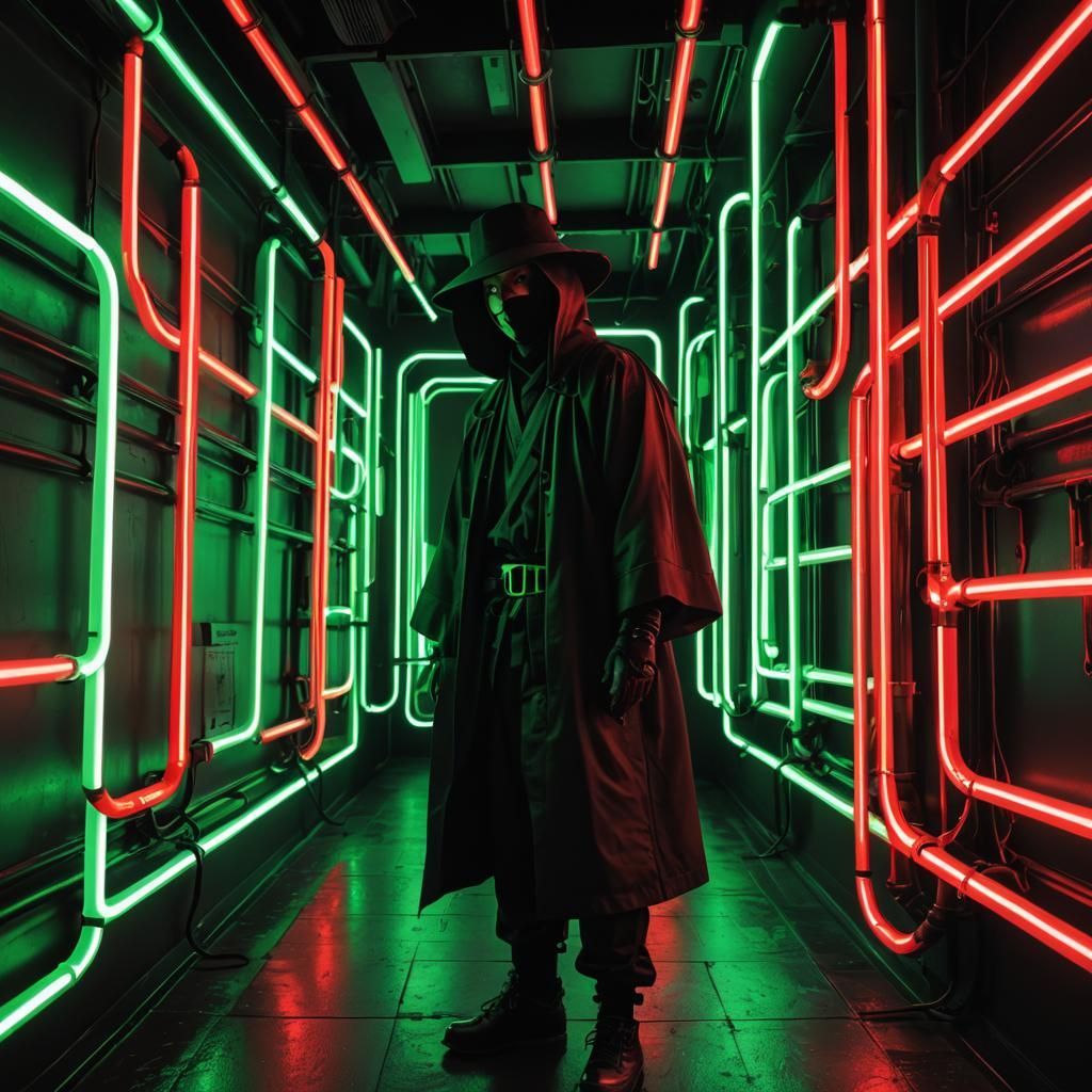 Neon Samurai in Vantablack Vacuum: Screen Print Art