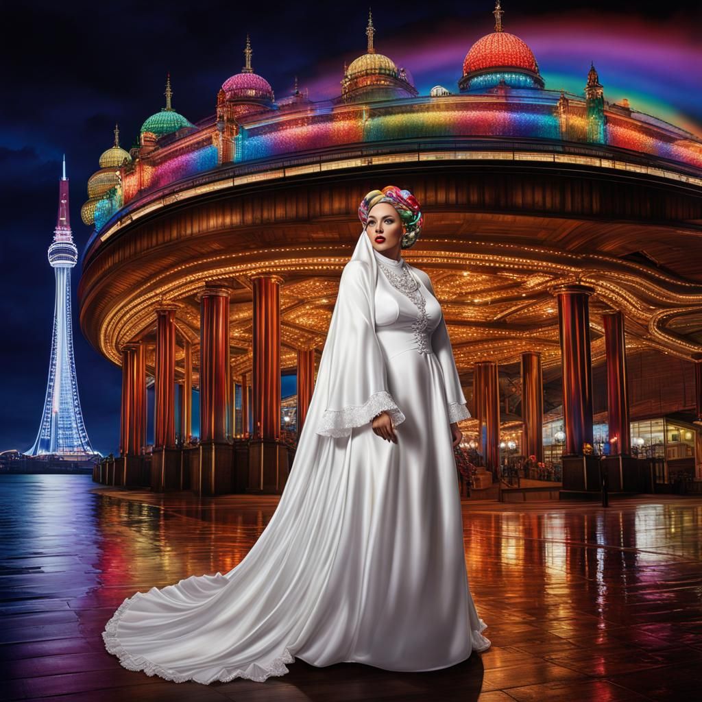 Blackpool Tower Illuminations with Women in Satin