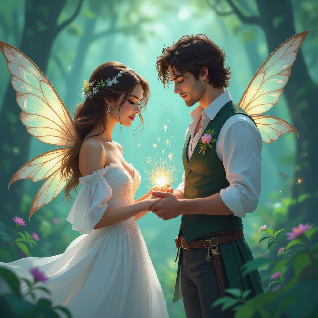 Forest Fairy Couple in Dreamlike Impressionistic Style