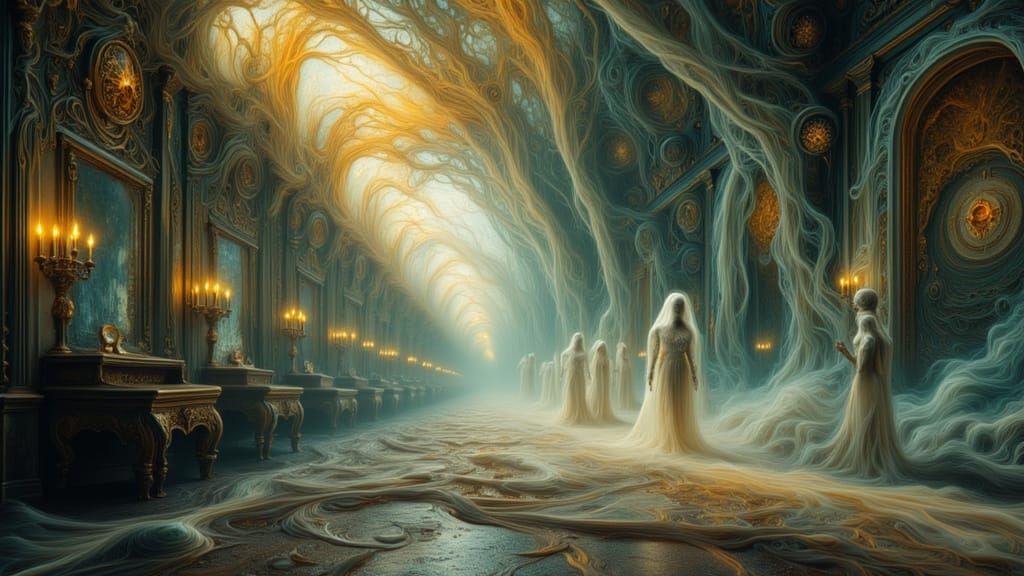 Ghostly Baroque Ballroom With Spectral Dancers