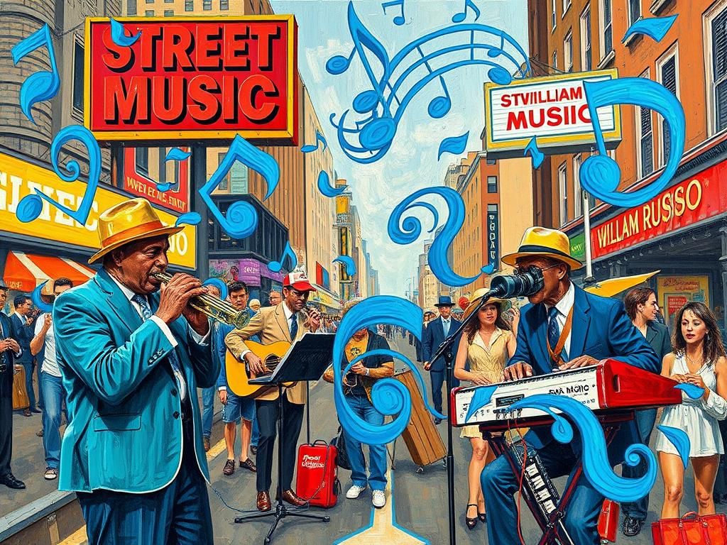 Street Musicians Play Blues Concerto in Impasto Style