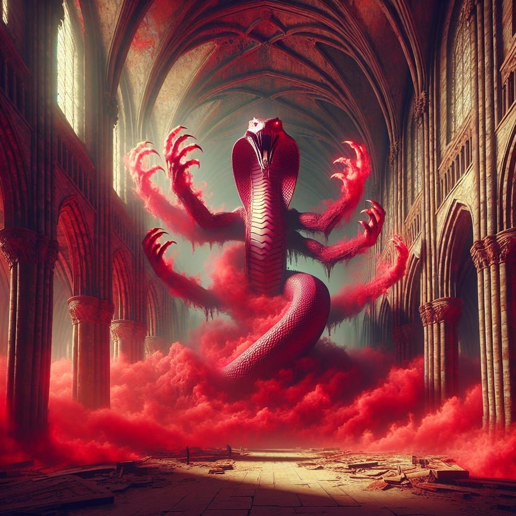 Colossal Four-Armed Cobra in Gothic Cathedral