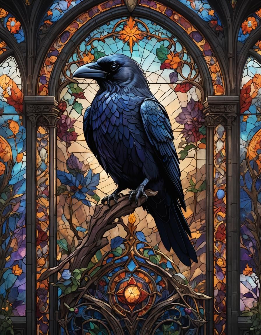 Stained Glass Raven: Detailed Matte Painting
