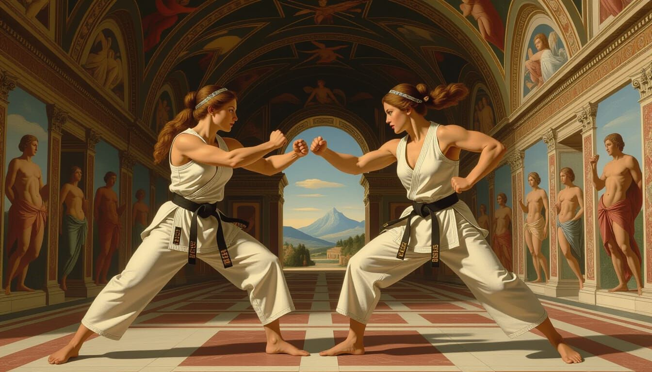 Renaissance Karate Duel in Michelangelo Style
