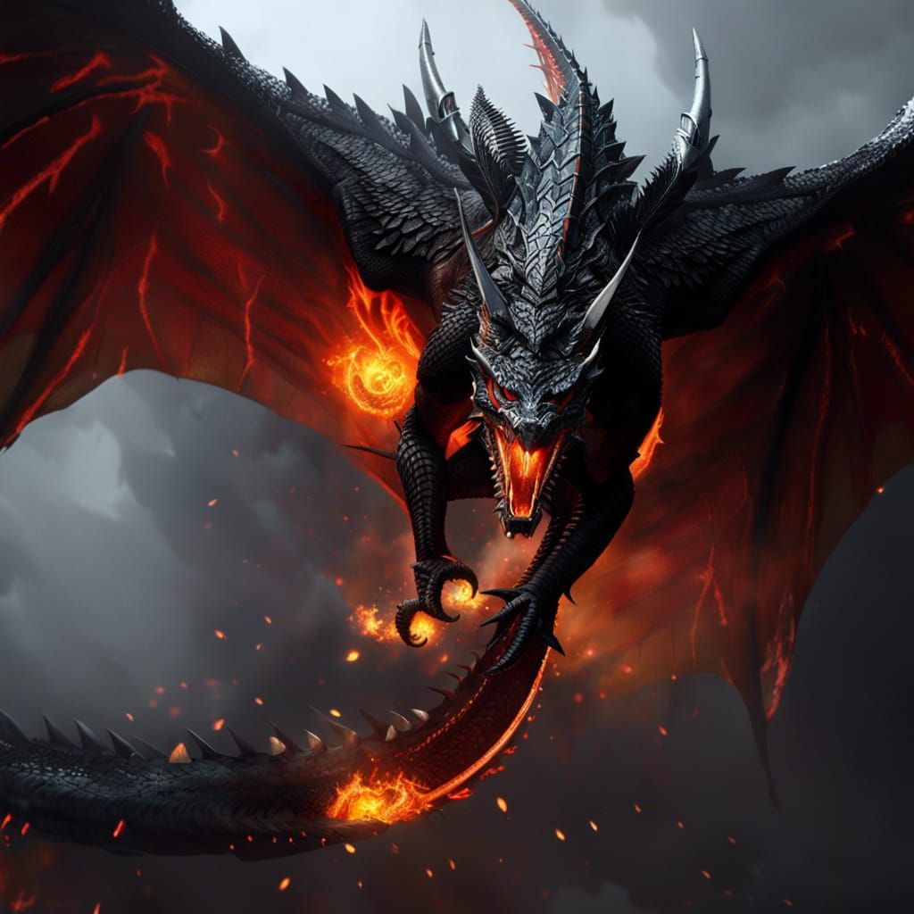 Fiery Black Dragon: Photorealistic Concept Art