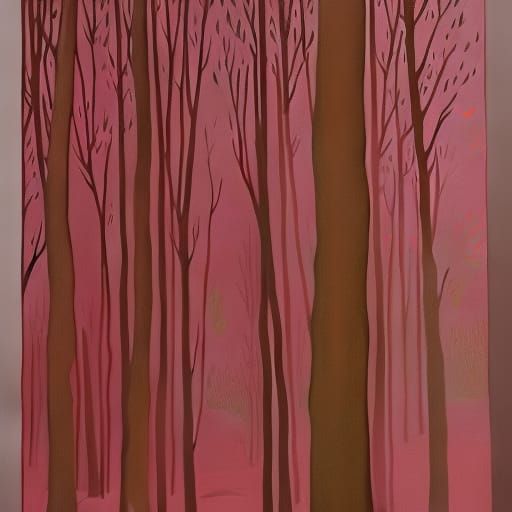 Four Seasons Gouache Painting of Colorful Woods