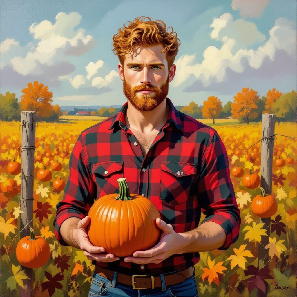 Gentleman Offers Cider in Pumpkin Patch - Neo-Impressionist ...