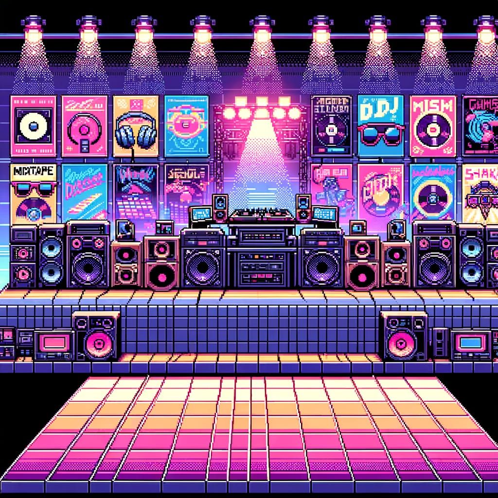 Retro Pixel Art Nightclub Scene