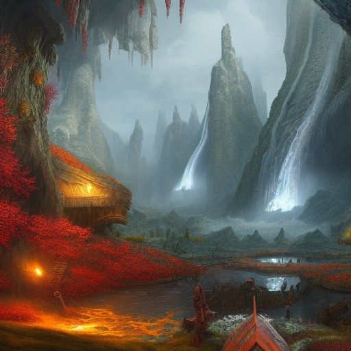 Detailed Matte Painting of Valhalla in Deep Color